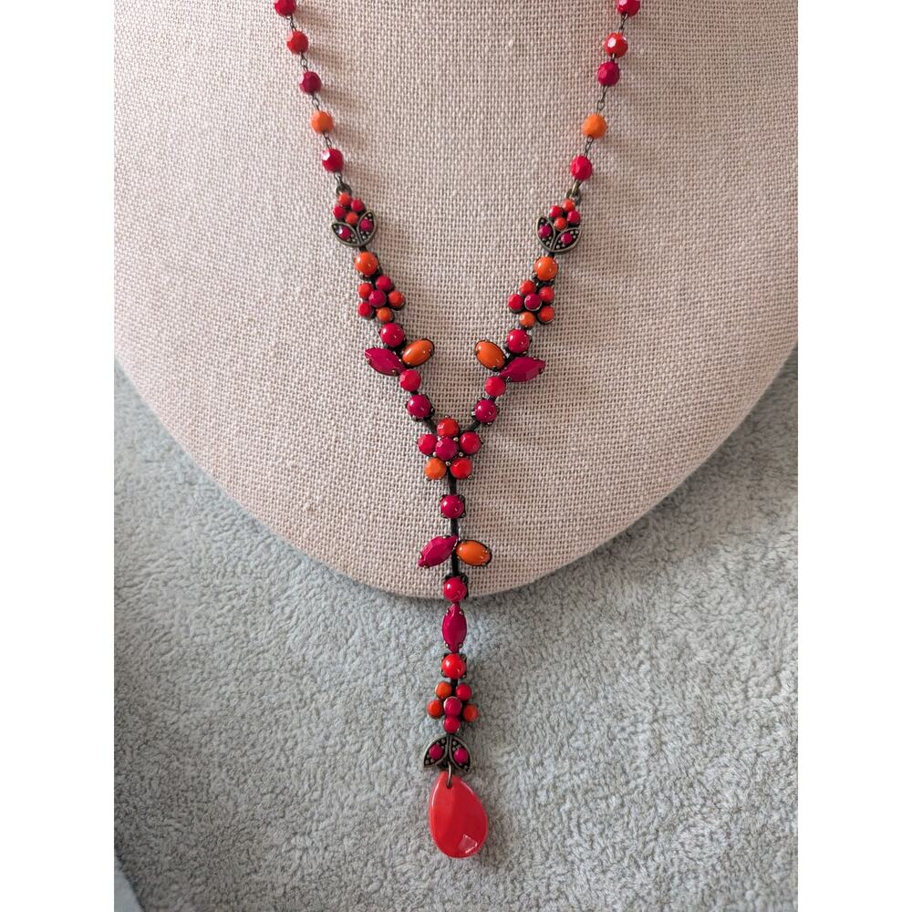 Y2K Necklace Avon faceted red orange glass Y-neck